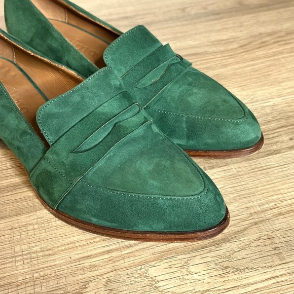 Thelma Shoes Size 36 US 6 The Penny Loafer Forest Green Suede Wool Heel $388
